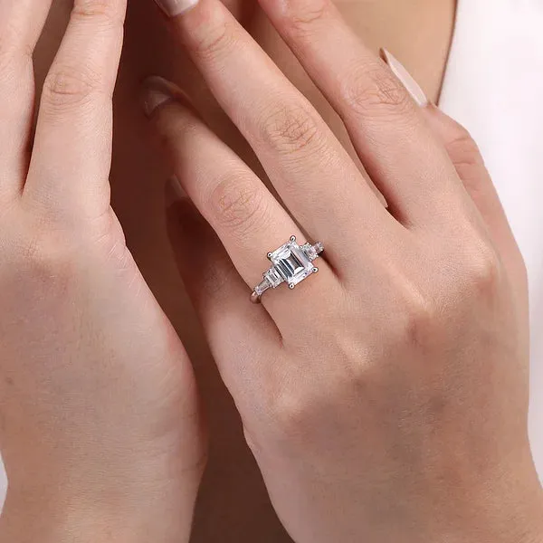 Emerald Cut Five Stone Diamond Channel Set Engagement Ring Mounting
