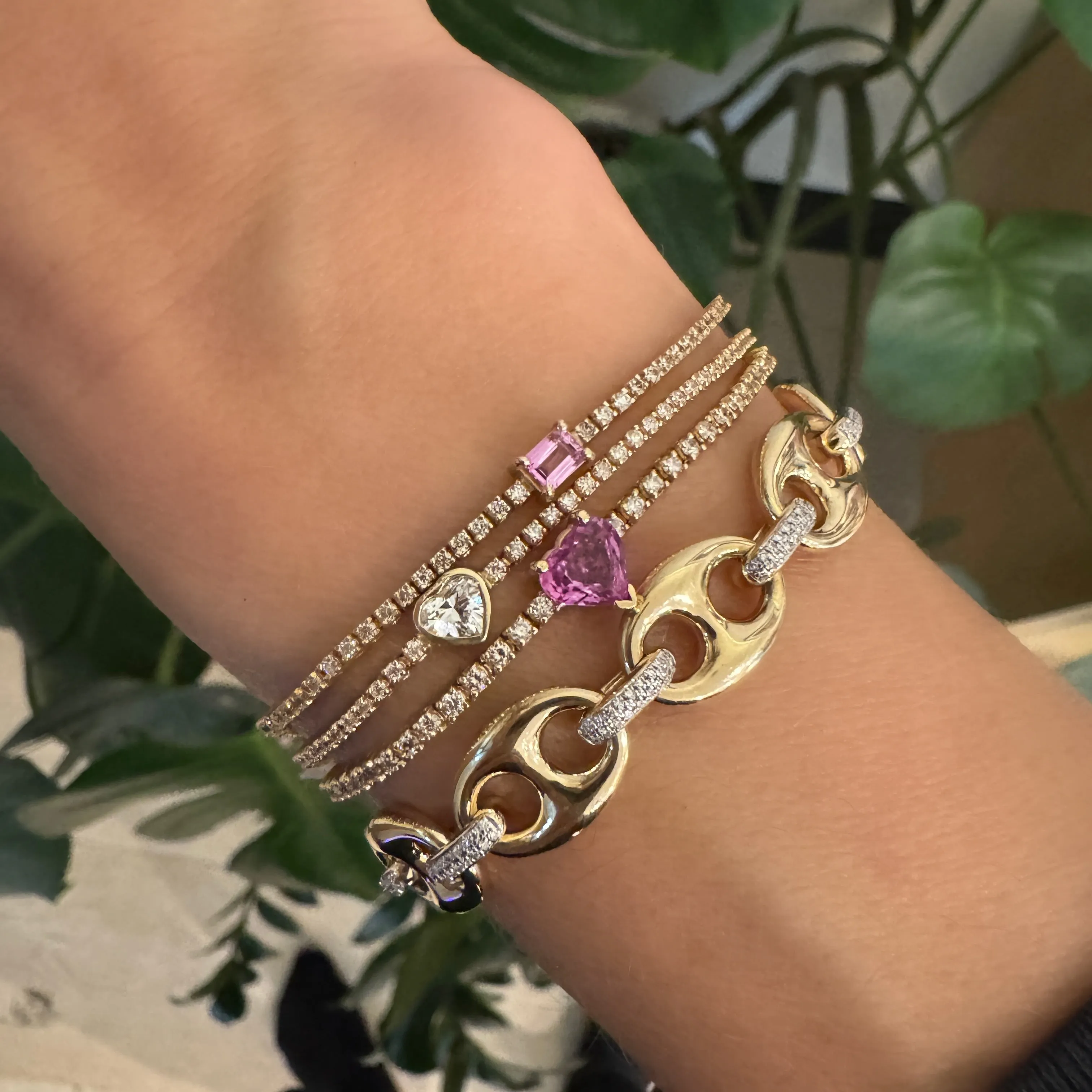 Emerald Cut Pink Sapphire & Diamond Tennis Bracelet