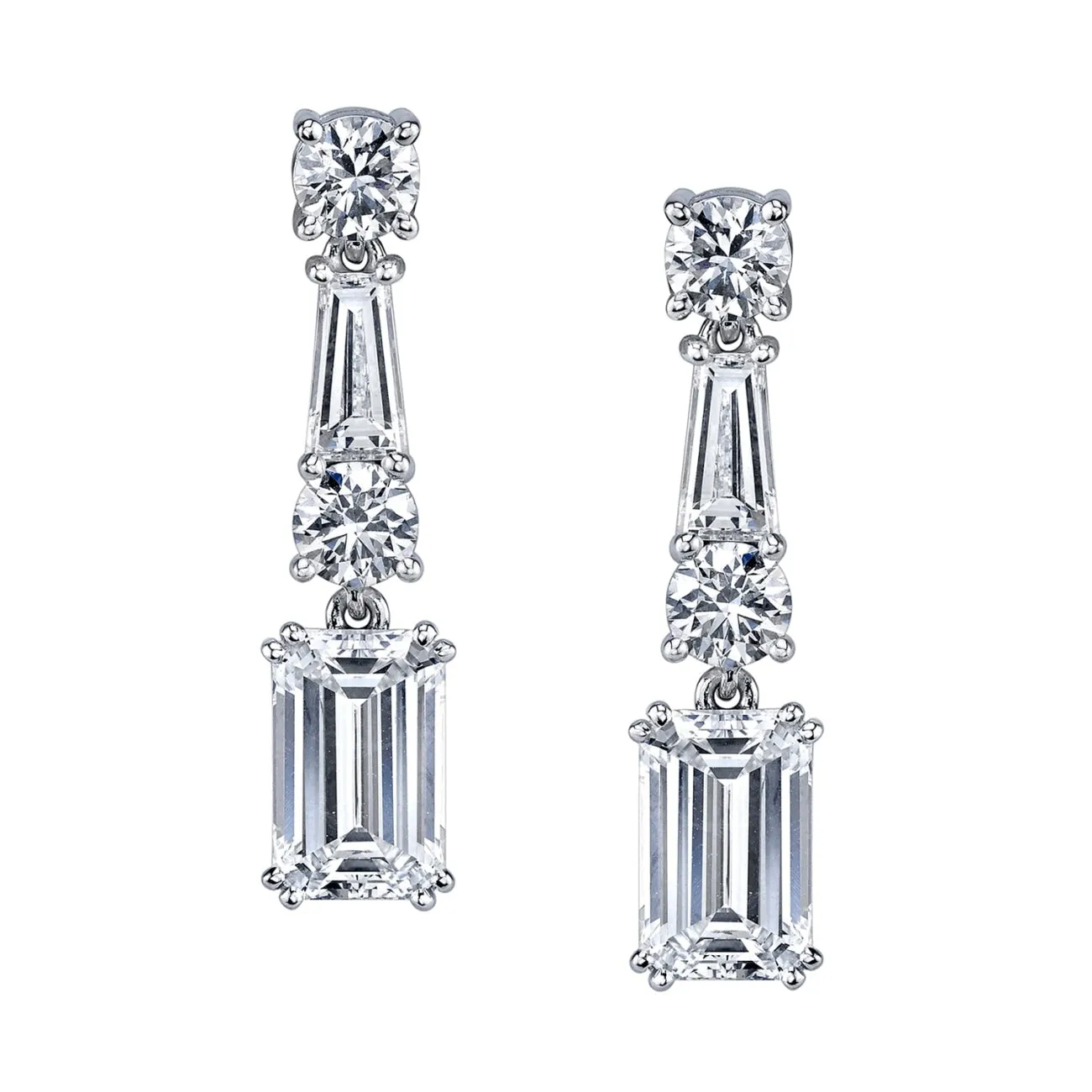 Emerald Cut Platinum 9.89 ctw Diamond Drop Earrings (Pre-Order)