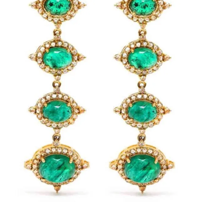 Emerald Diamond Gold Chandelier Earrings