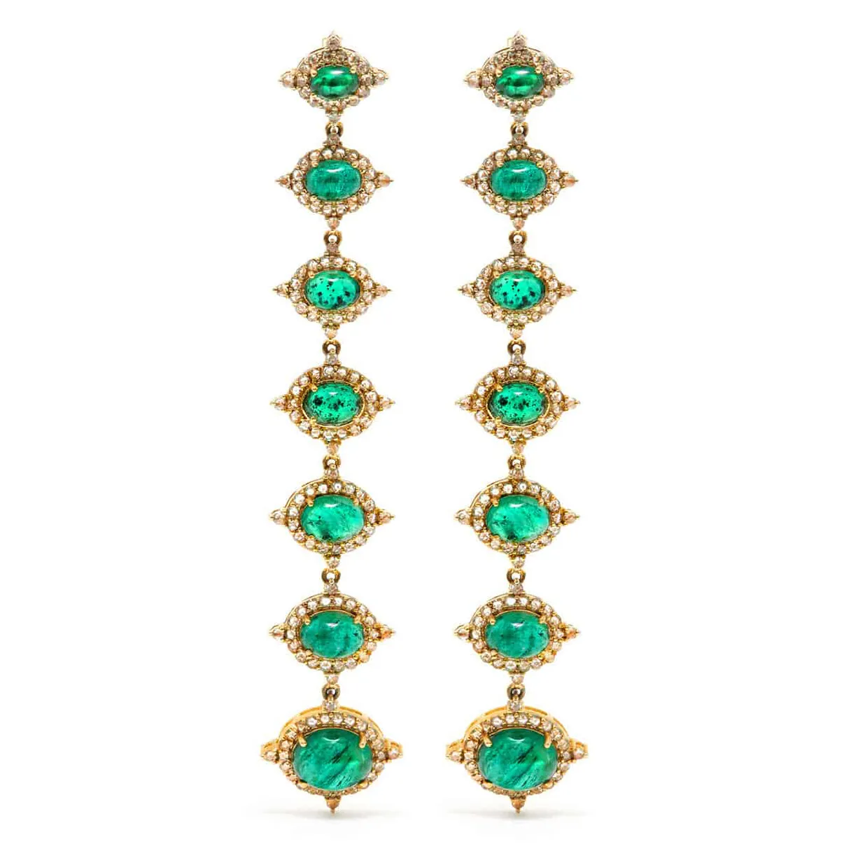 Emerald Diamond Gold Chandelier Earrings