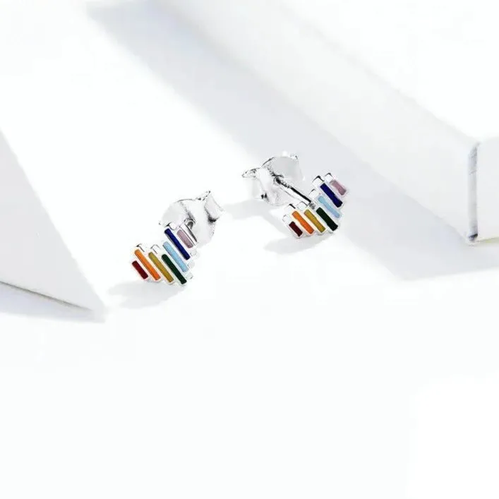 Enamel Rainbow Heart Stud Earrings