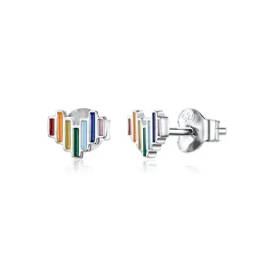 Enamel Rainbow Heart Stud Earrings