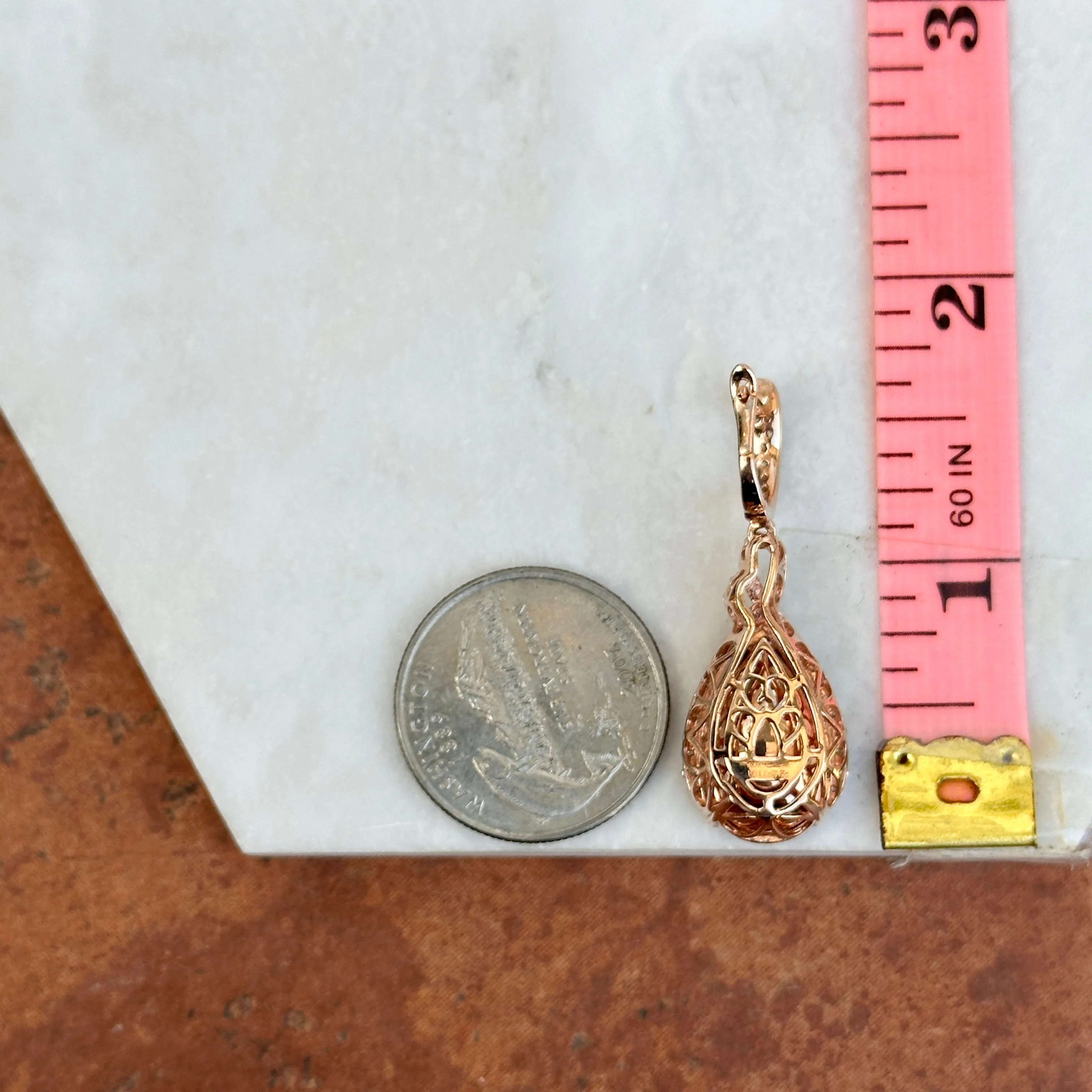 Estate 14KT White Gold Pear Peach Morganite   Diamond Hoop Earrings