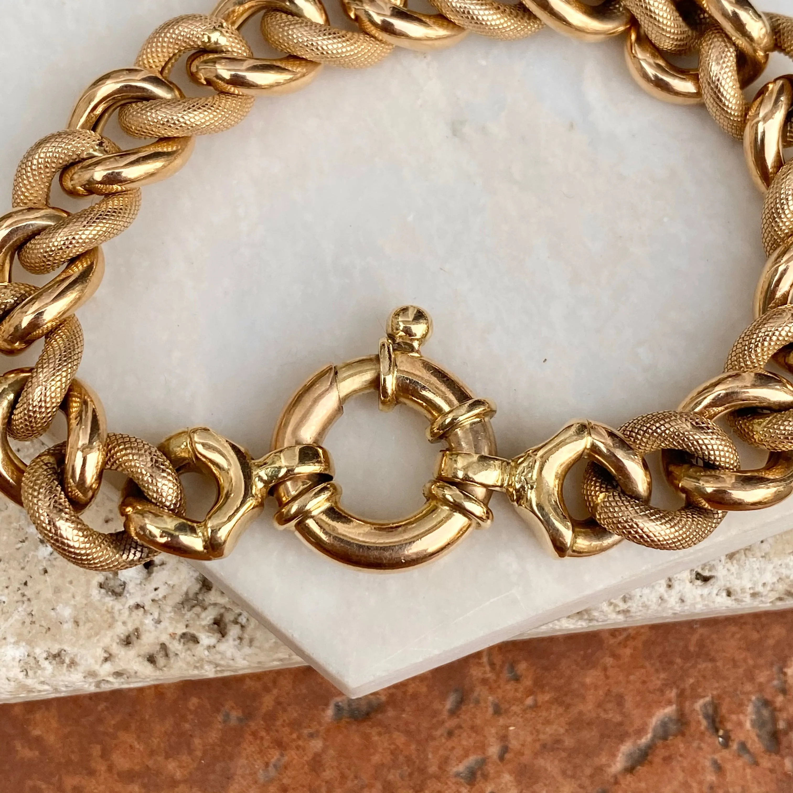 Estate 14KT Yellow Gold Textured Chunky Link Chain Bracelet