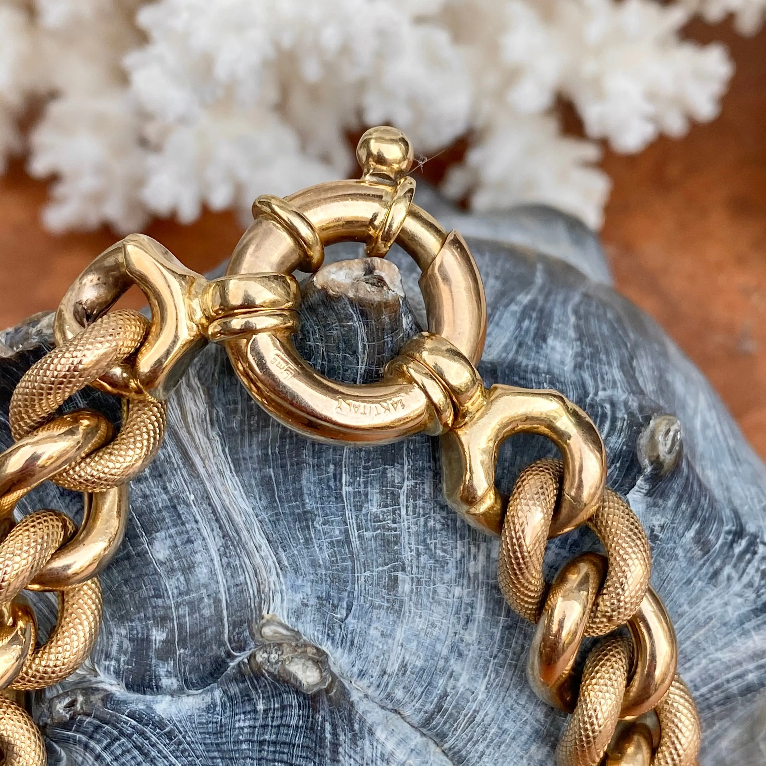 Estate 14KT Yellow Gold Textured Chunky Link Chain Bracelet