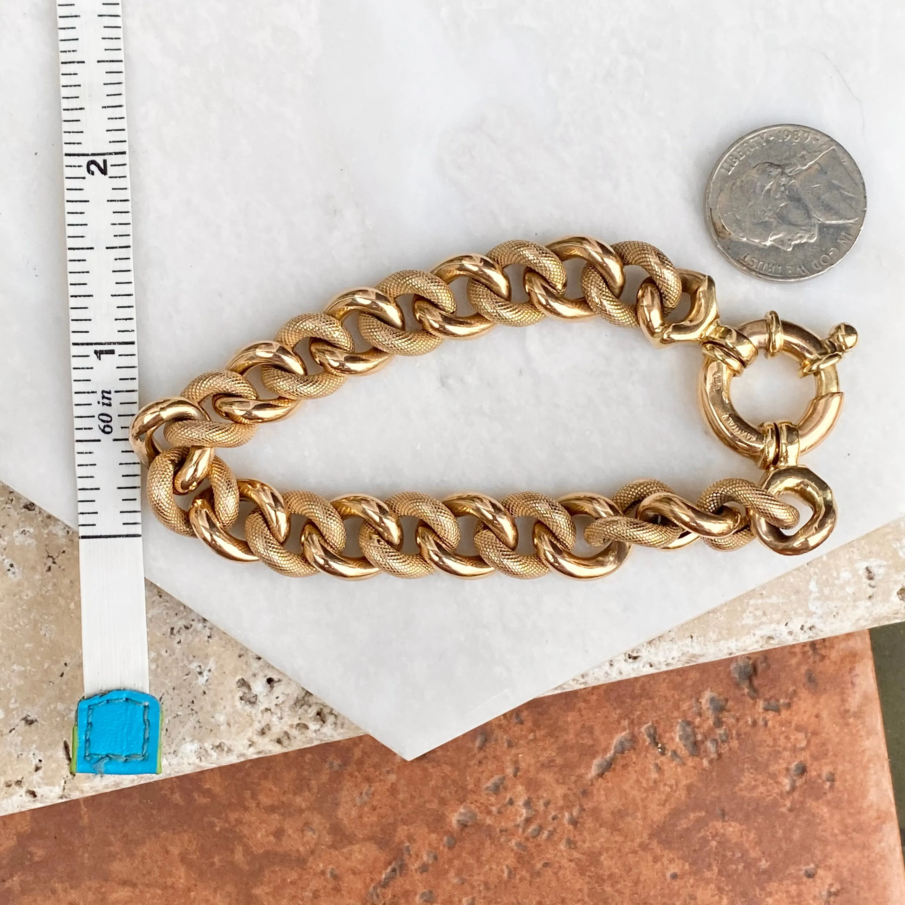 Estate 14KT Yellow Gold Textured Chunky Link Chain Bracelet