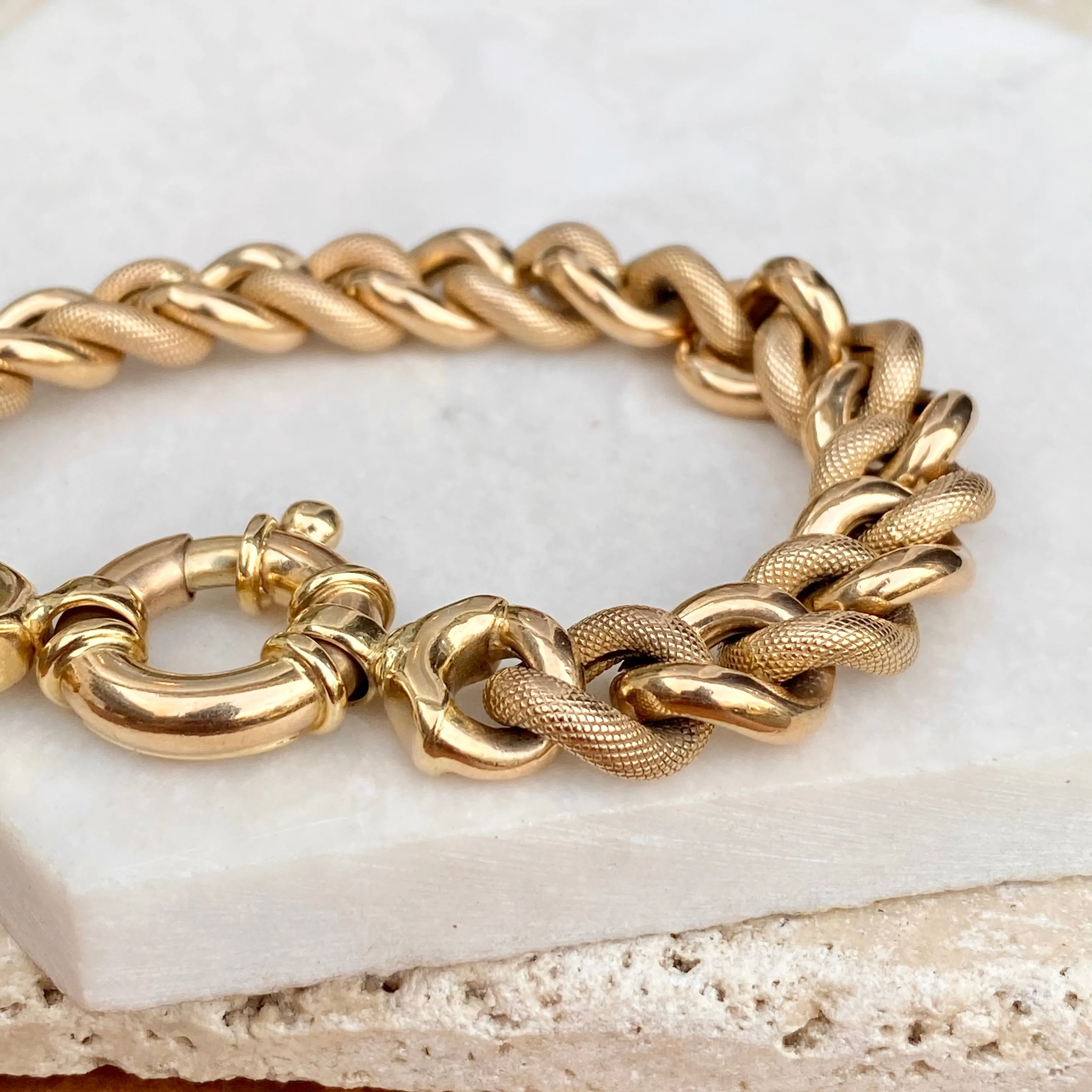 Estate 14KT Yellow Gold Textured Chunky Link Chain Bracelet