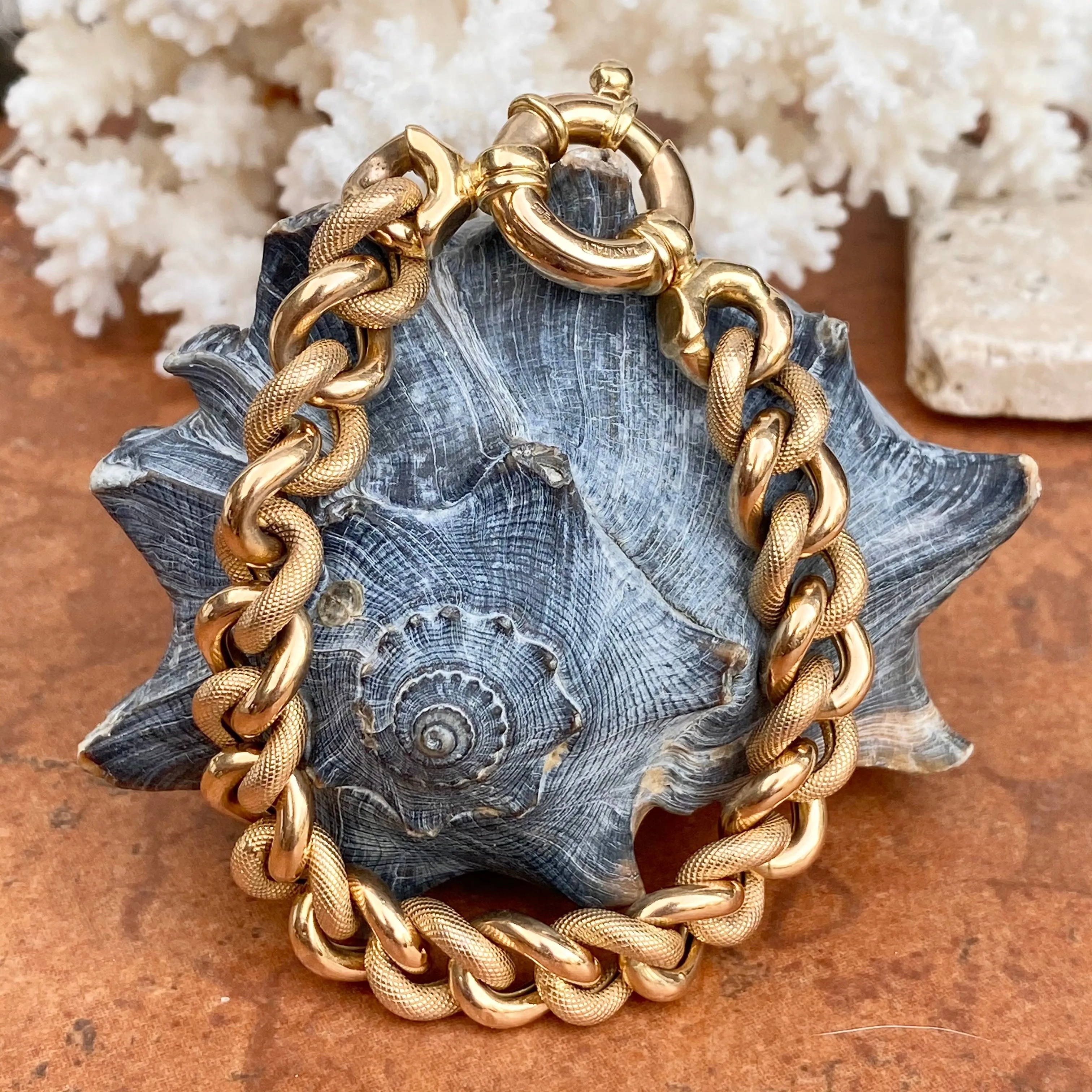 Estate 14KT Yellow Gold Textured Chunky Link Chain Bracelet