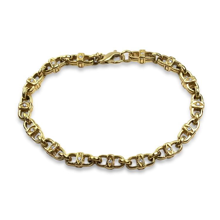 Estate 18k Yellow Gold Diamond Marine Link Bracelet