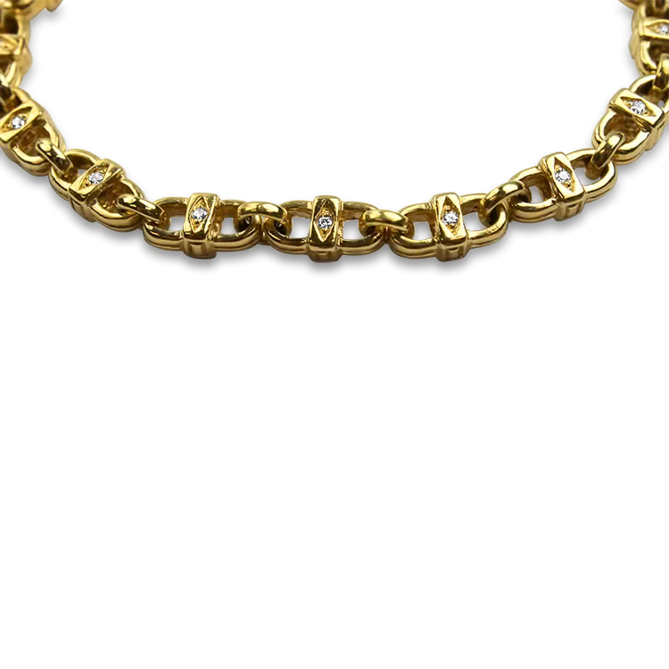 Estate 18k Yellow Gold Diamond Marine Link Bracelet