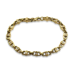 Estate 18k Yellow Gold Diamond Marine Link Bracelet