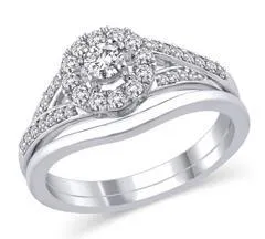 EternalDia 1/2 CT. T.W. Diamond Split Shank Round Halo Engagement Bridal Ring in 14K White Gold (HI/I2)
