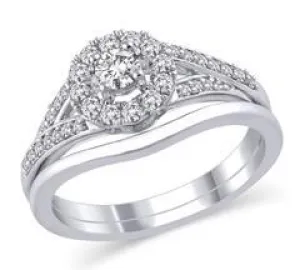 EternalDia 1/2 CT. T.W. Diamond Split Shank Round Halo Engagement Bridal Ring in 14K White Gold (HI/I2)
