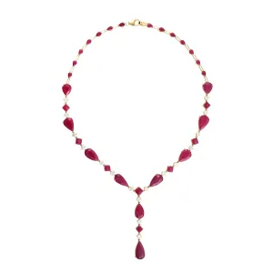 Faceted Natural Ruby Gemstone Choker Necklace In Solid 18k Yellow Gold Wedding Gift
