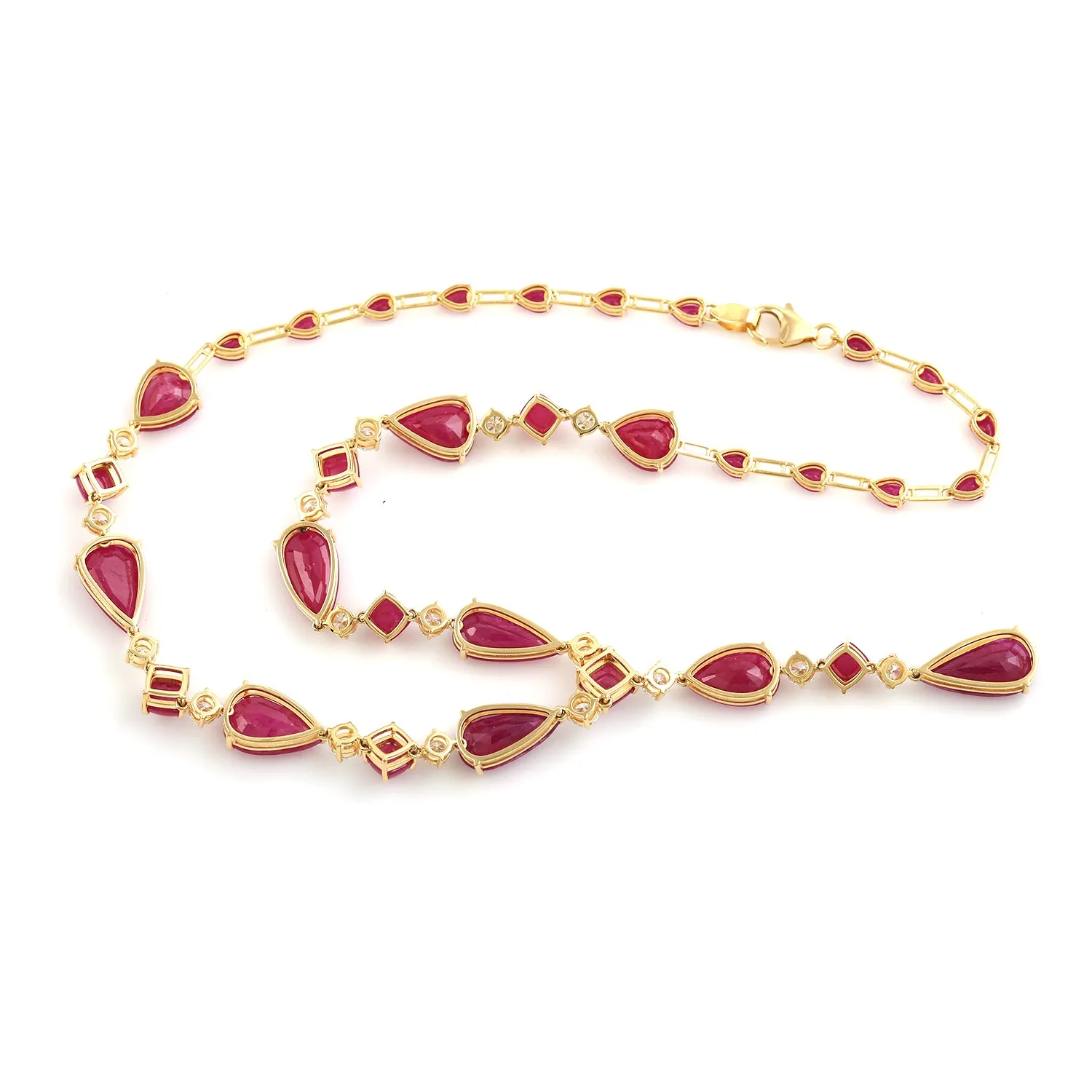 Faceted Natural Ruby Gemstone Choker Necklace In Solid 18k Yellow Gold Wedding Gift