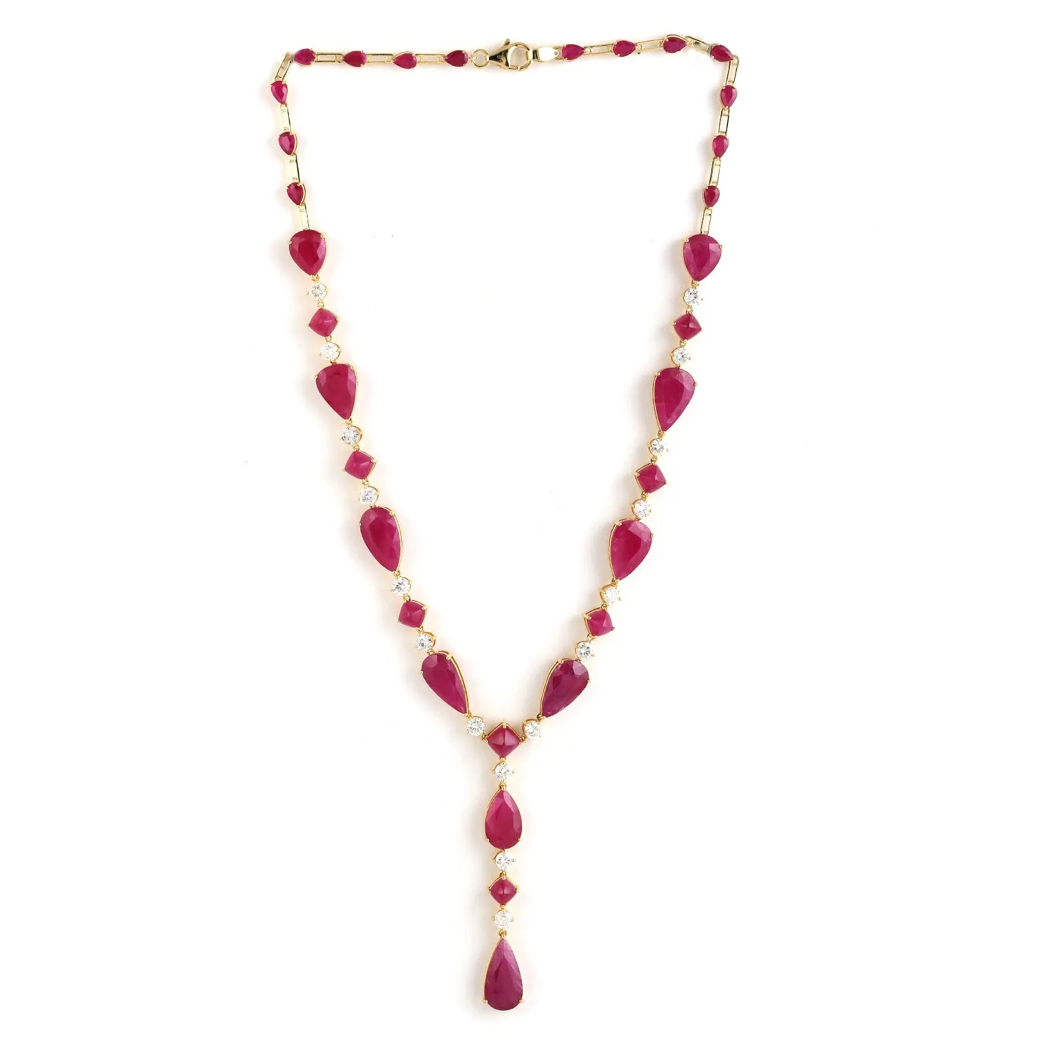 Faceted Natural Ruby Gemstone Choker Necklace In Solid 18k Yellow Gold Wedding Gift