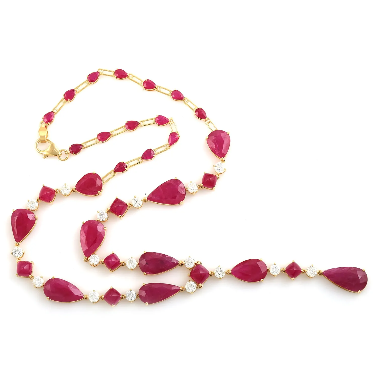 Faceted Natural Ruby Gemstone Choker Necklace In Solid 18k Yellow Gold Wedding Gift