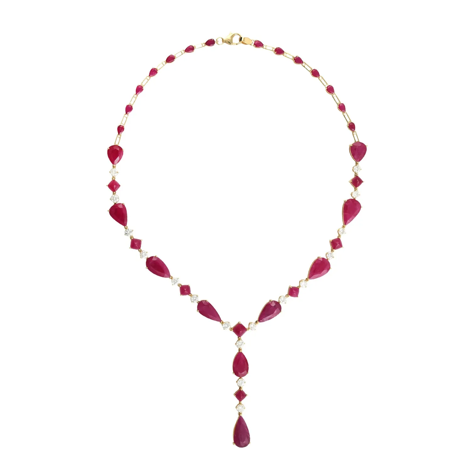 Faceted Natural Ruby Gemstone Choker Necklace In Solid 18k Yellow Gold Wedding Gift