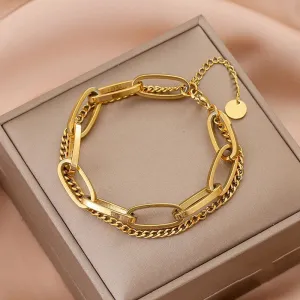 Fashion Link Chain Stainless Steel Bangle Bracelet for Women Exquisite Gold Metal Bracelet Jewelry Girl