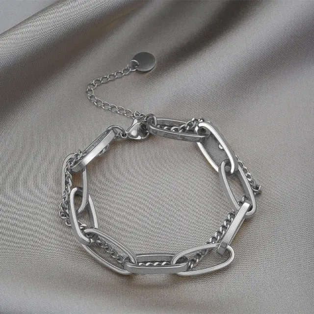Fashion Link Chain Stainless Steel Bangle Bracelet for Women Exquisite Gold Metal Bracelet Jewelry Girl
