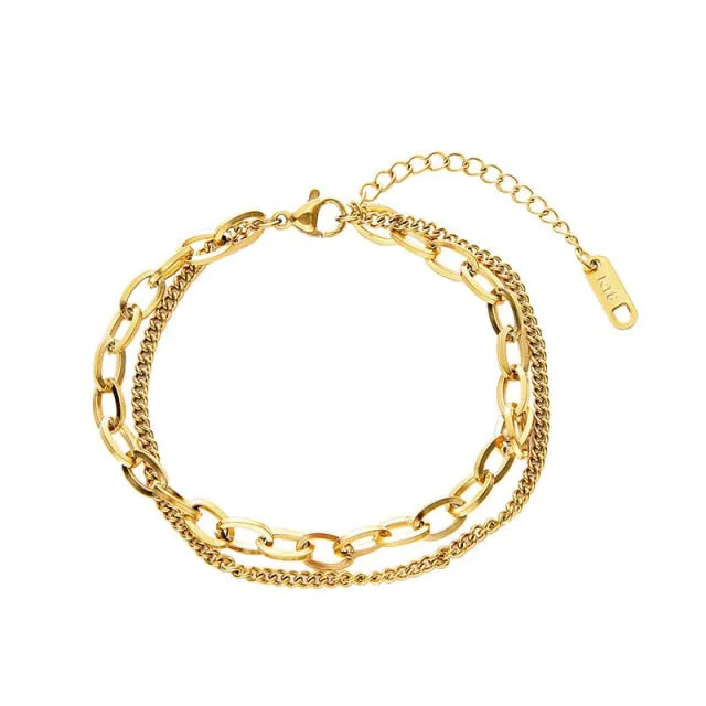 Fashion Link Chain Stainless Steel Bangle Bracelet for Women Exquisite Gold Metal Bracelet Jewelry Girl