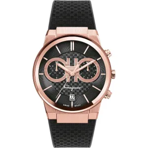 Ferragamo Sapphire Black Rubber Strap Black Dial Chronograph Quartz Watch For Gents - Sfme00721