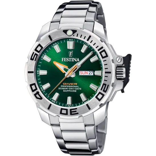 Festina Gents Green Dial Stainless Steel Watch