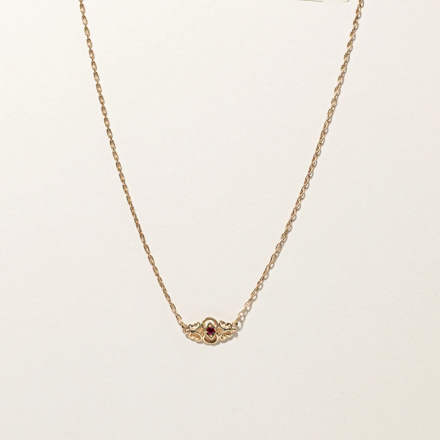 Filigree Synthetic Ruby Necklace | 0.07ctw | 15"|