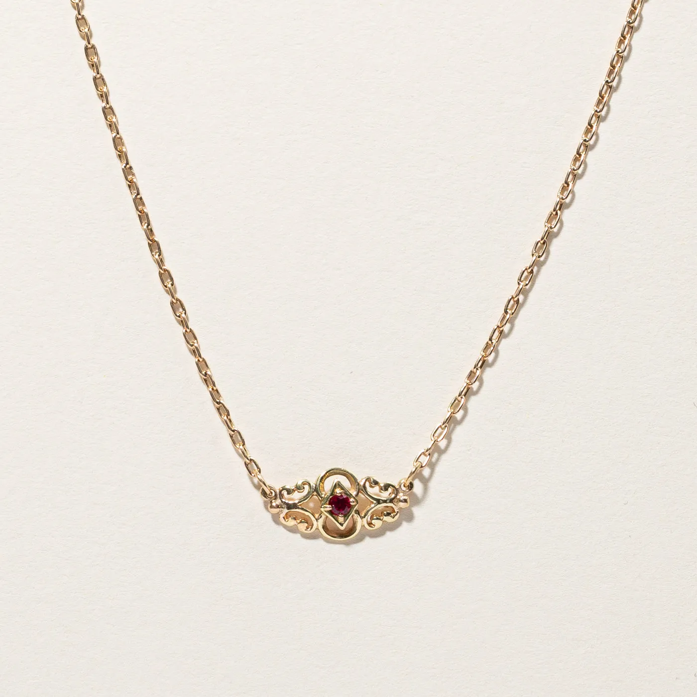 Filigree Synthetic Ruby Necklace | 0.07ctw | 15"|