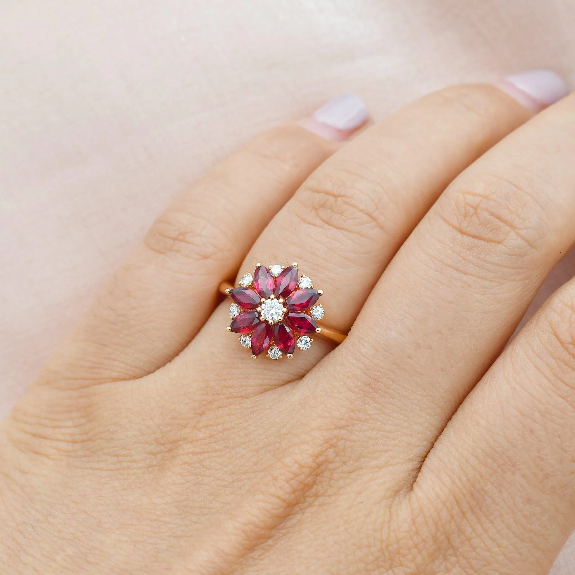 Floral Inspired - 1.5ct Natural Ruby Rose Gold Ring