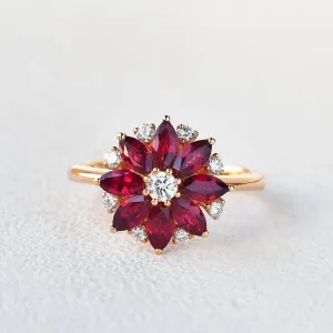 Floral Inspired - 1.5ct Natural Ruby Rose Gold Ring