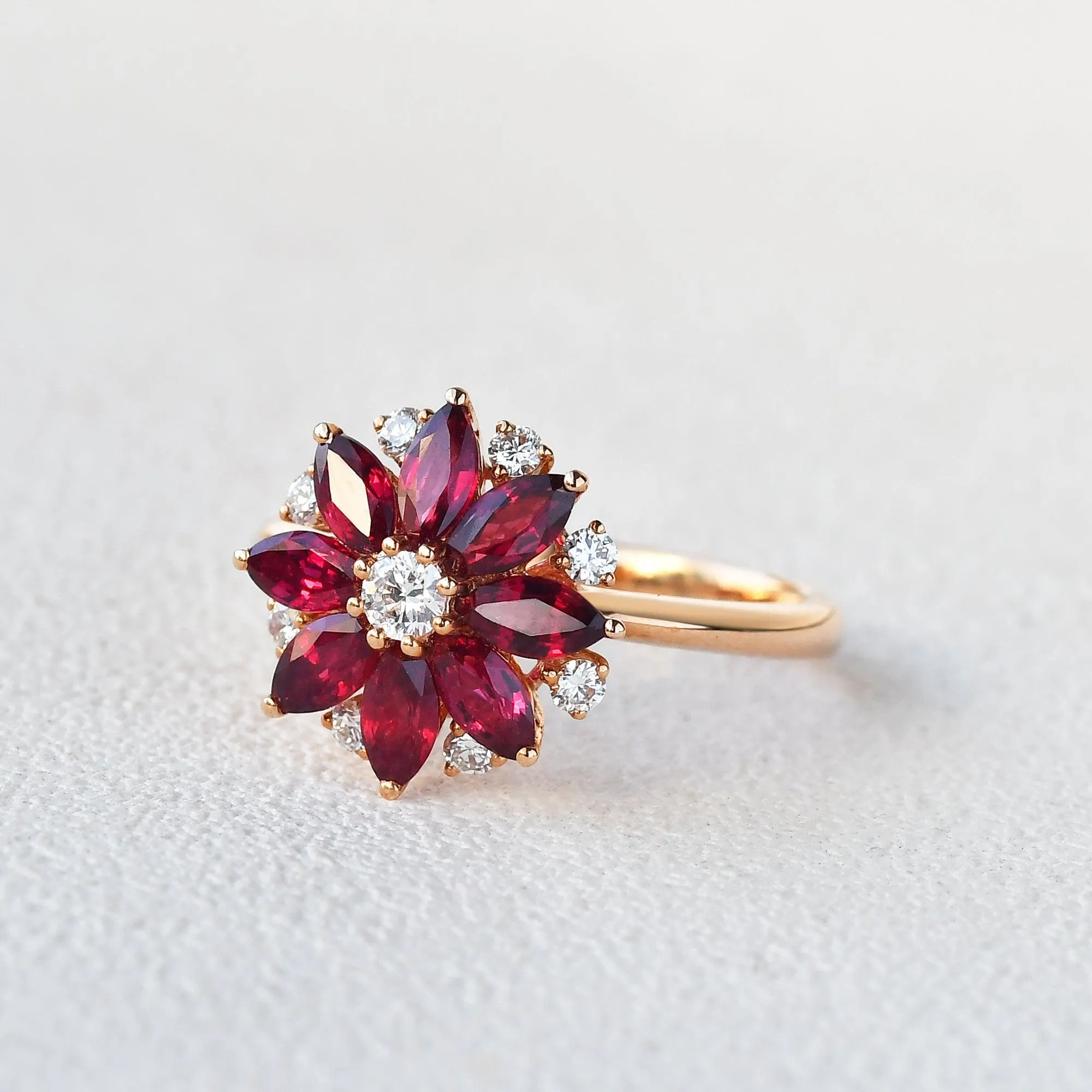 Floral Inspired - 1.5ct Natural Ruby Rose Gold Ring