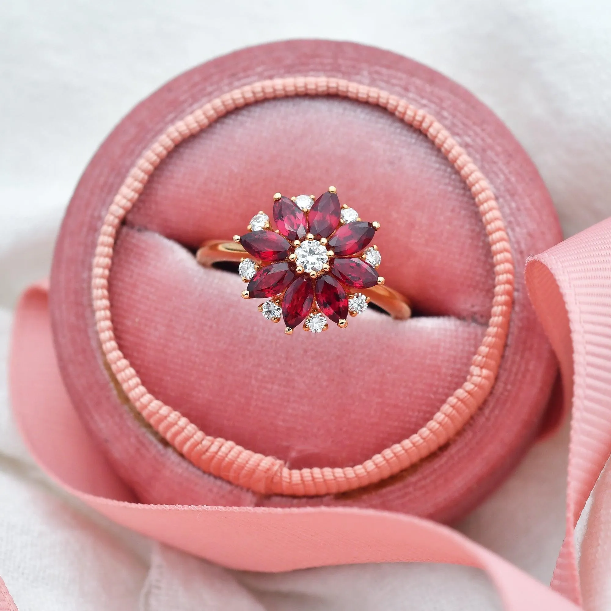 Floral Inspired - 1.5ct Natural Ruby Rose Gold Ring