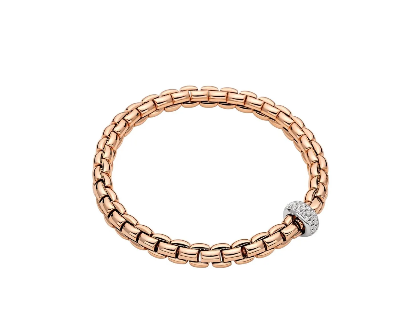 FOPE 'EKA' Gold Pave Diamond Rondel Stretchy Bracelet (707B)