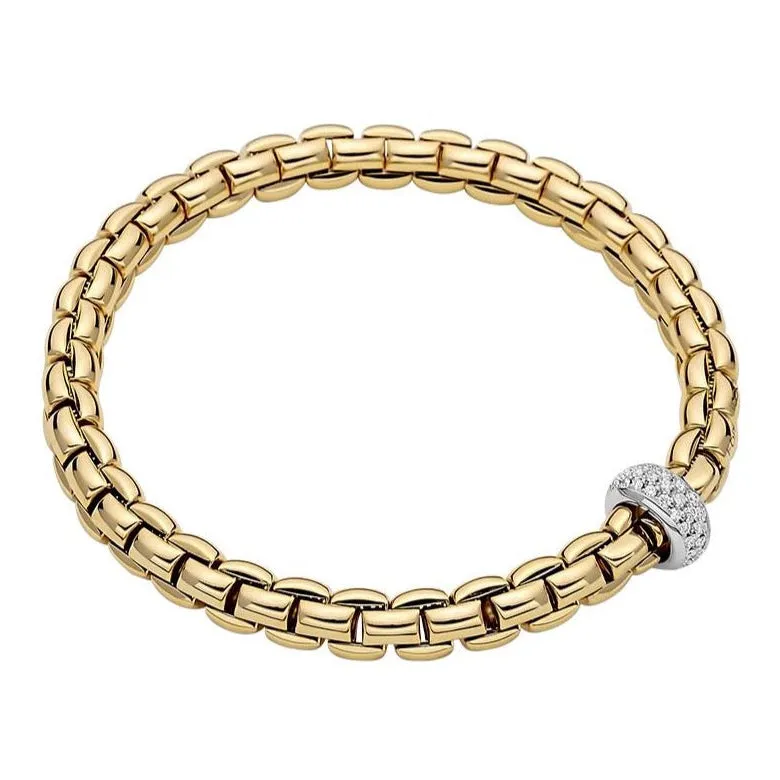 FOPE 'EKA' Gold Pave Diamond Rondel Stretchy Bracelet (707B)