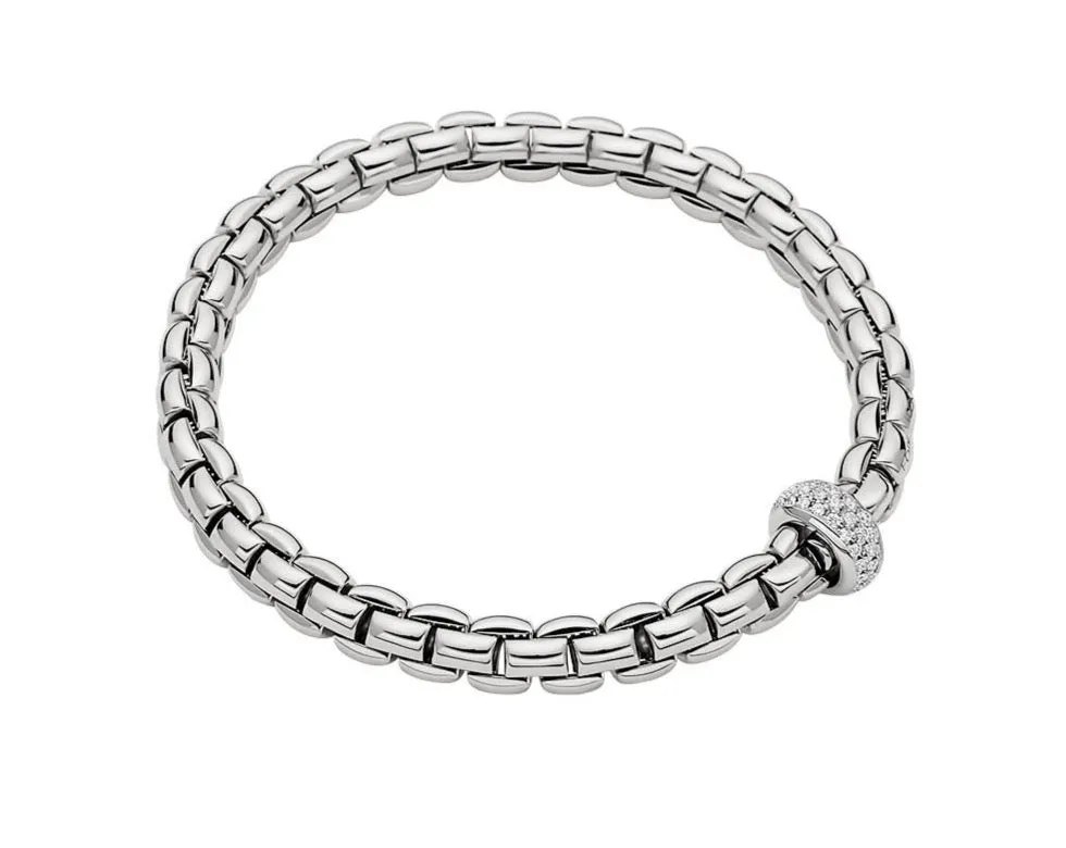 FOPE 'EKA' Gold Pave Diamond Rondel Stretchy Bracelet (707B)