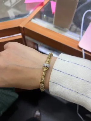 FOPE 'EKA' Gold Pave Diamond Rondel Stretchy Bracelet (707B)