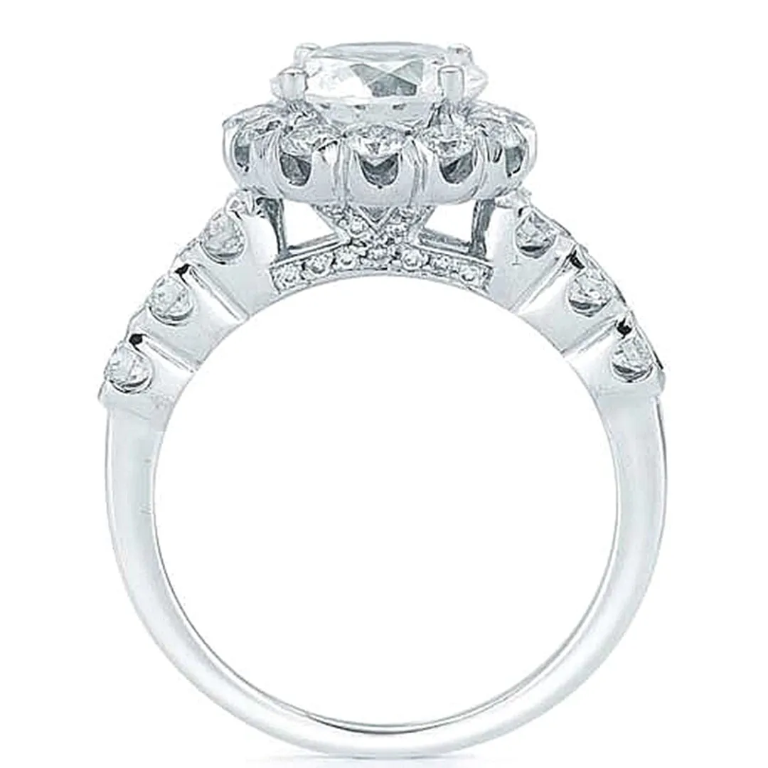 French Pave Set Halo Diamond Engagement Ring