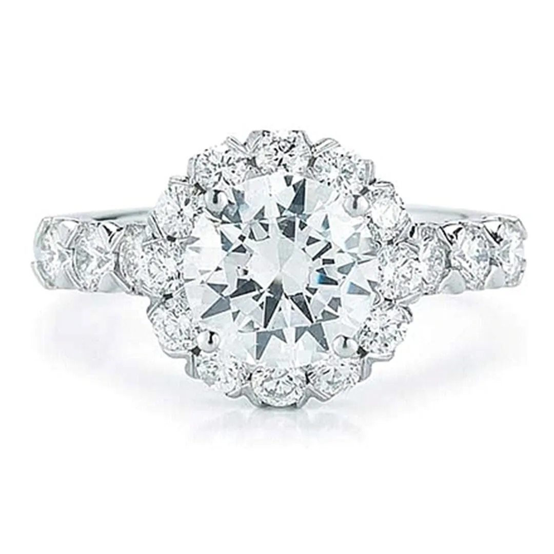 French Pave Set Halo Diamond Engagement Ring