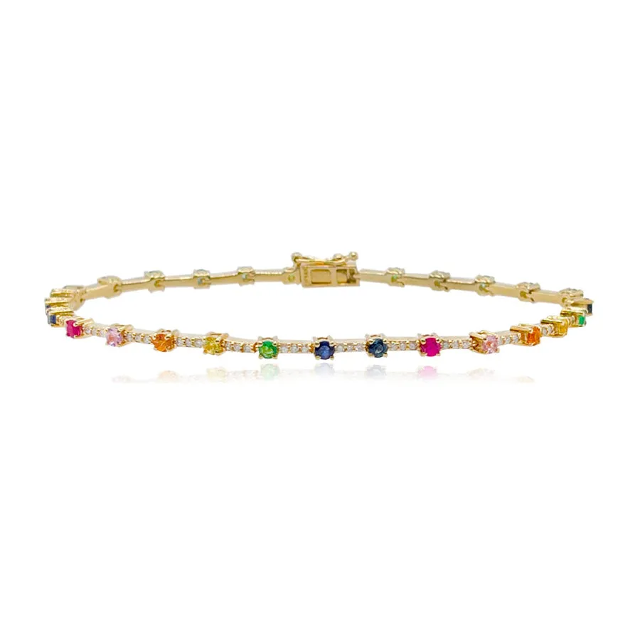 Gemstone and Diamonds Segment Tennis Bracelet