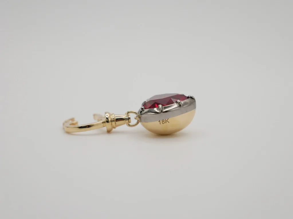 Georgian Victorian Ball Chain 5 Ct Heart Ruby Pendant in 18K Yellow Gold