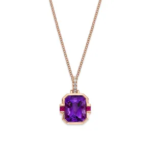 Gili B Jewelry 14k Rose Gold Drop Amethyst and Rubies and Diamond Necklace – PDG-481