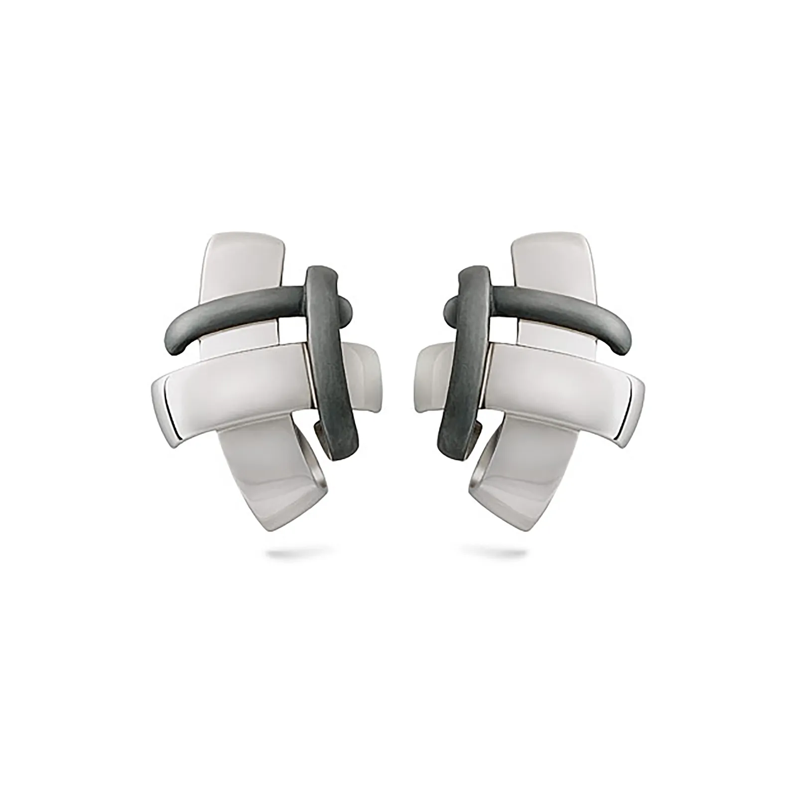 Girl Interrupted White Gold and Oxidized Sterling Silver Earring
