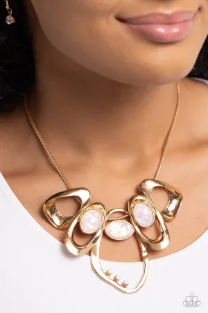 Gleaming Gala - Gold - Opalescent Gem Paparazzi Short Necklace