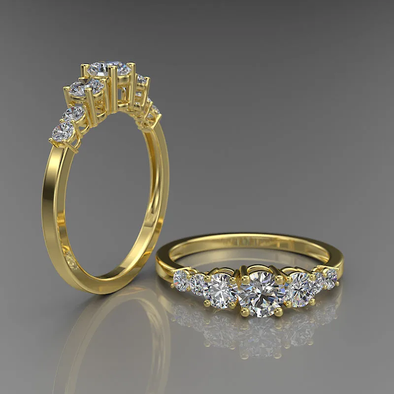 Gold 3 Stones Round Engagement Ring - 02DS03