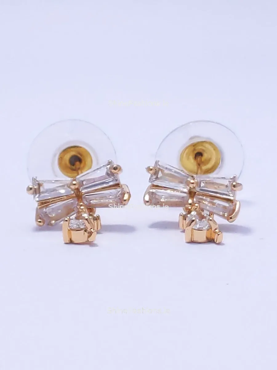 Gold Bow Detail Diamond Stud Earrings