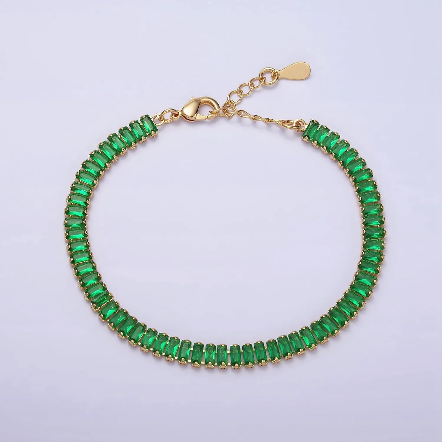 Gold Filled Tennis Bracelet, Baguette Emerald Green, Pink, Clear Pave CZ Bracelet for WA1764 WA1765 WA1766