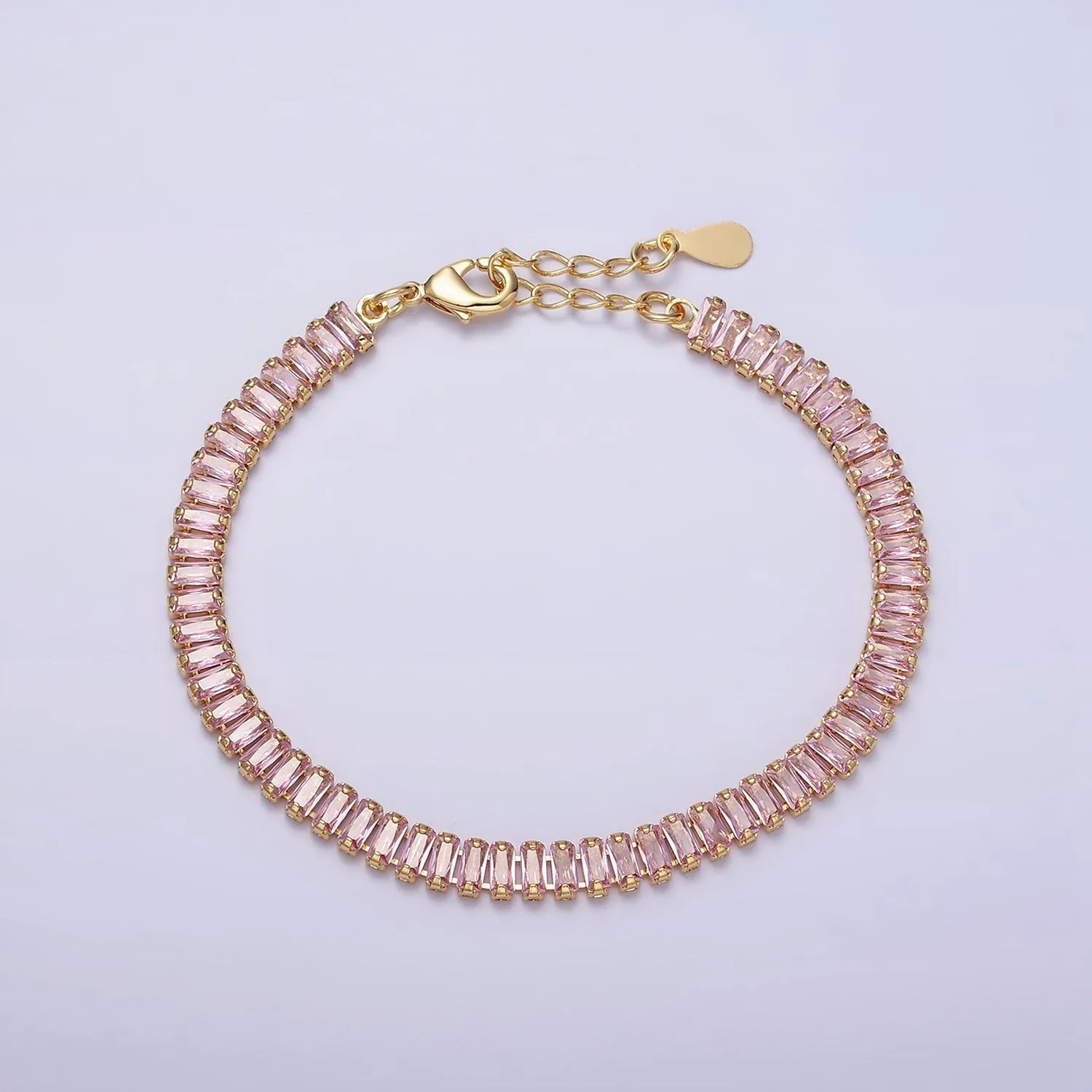 Gold Filled Tennis Bracelet, Baguette Emerald Green, Pink, Clear Pave CZ Bracelet for WA1764 WA1765 WA1766