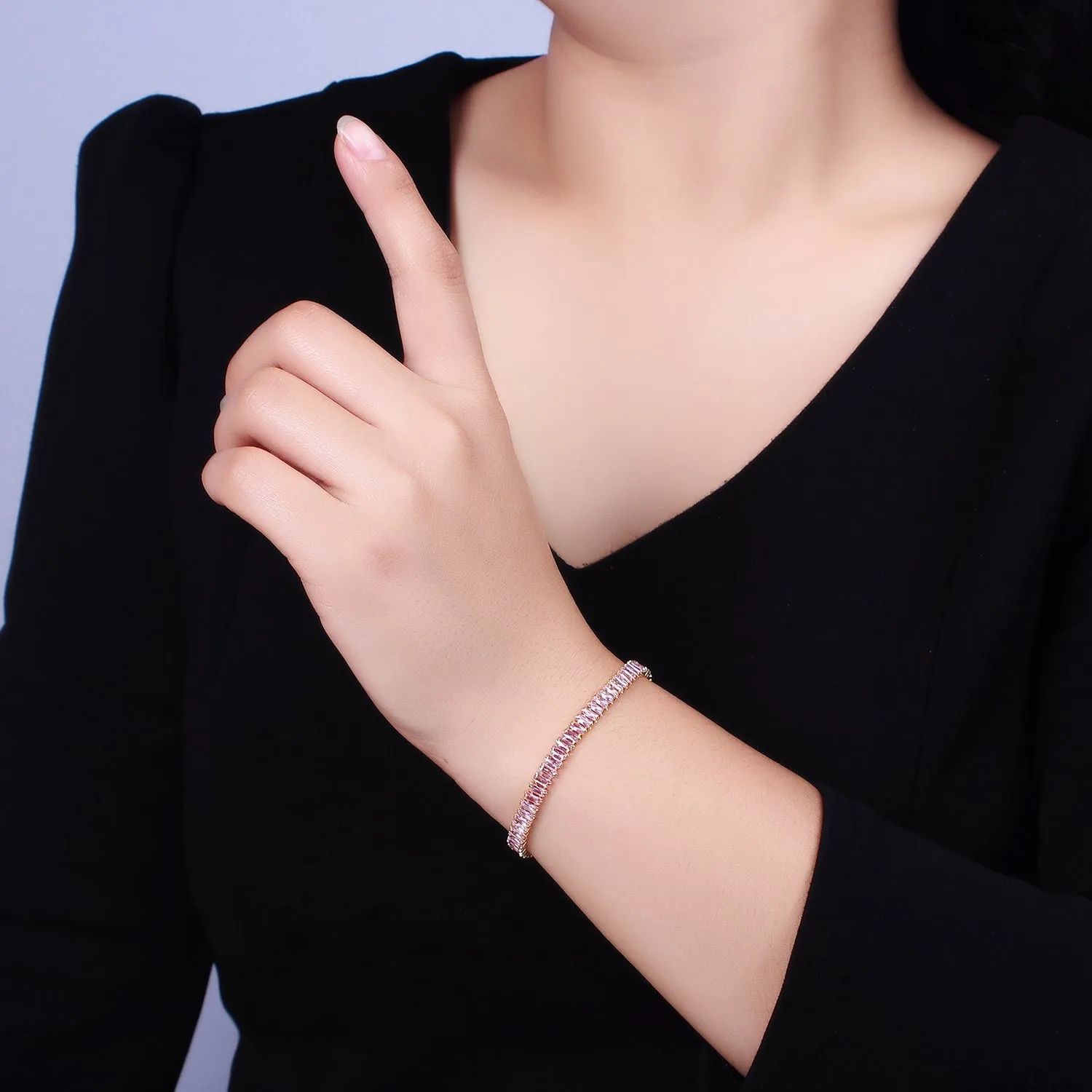 Gold Filled Tennis Bracelet, Baguette Emerald Green, Pink, Clear Pave CZ Bracelet for WA1764 WA1765 WA1766
